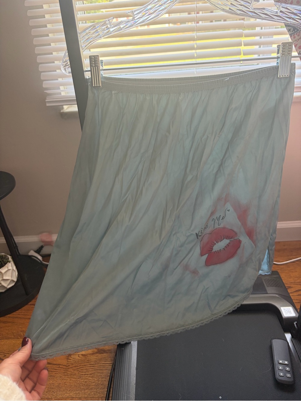 Women's Light Blue Skirt with Kiss Graphic
